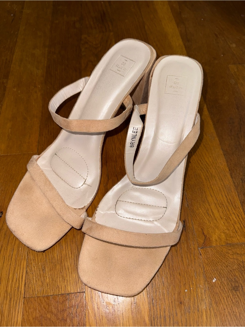David's Bridal Nude Suede Square-Toe Block Heel Sandal